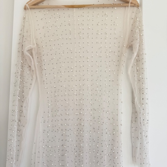 Sheer Mesh Pearl Maxi Dress in Ivory - Picture 4 of 5